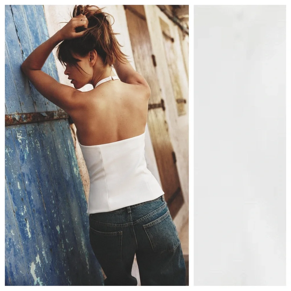 NWT. Zara White Fitted Halter Top featuring Bows. Size S. - Picture 5 of 10